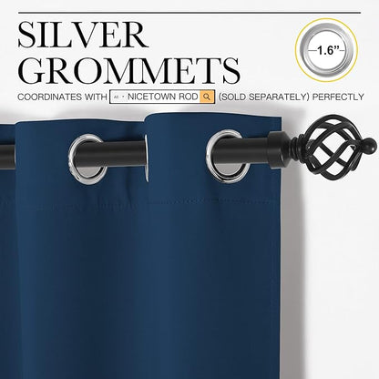 NICETOWN Bedroom Curtain Panels Blackout Draperies, Thermal Insulated Solid Grommet Blackout Curtains/Drapes (Moroccan Blue, 1 Pair, 29 by 40-inch)