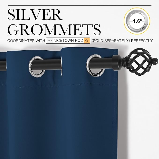NICETOWN Moroccan Blue Blackout Curtains 120" Long for Office, Dining Room, Guest Room, 55" Wide, 2 Pieces, Sound Reducing Heat and Cold Block Curtain Panels for Modern Room Decorative