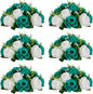 NUPTIO Flower Wedding Centrepieces for Tables - 6 Pcs 9.5in Diameter Teal & White Artificial Flowers Rose Ball for Centerpieces Table - Fake Rose Arrangements for Weddings Birthday Party Decorations