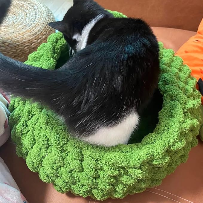 Cat Nest Bed – Premium Handwoven Washable Extra Soft Round Cave House for Indoor Kitten & Kitty, Small & Large (DGreen,Medium)-Mewly Pet