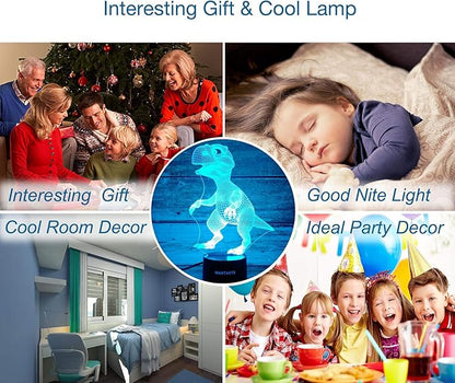 Dino 3D Decor Lamp with Remote, Dinosaur Toys for Girls Boys Room, 7 Colors Changing Night Light Bedside Gifts for Kids Baby