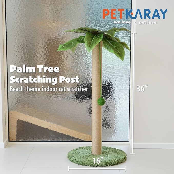 PETKARAY Cat Scratching Post, 36" Tall Palm Tree Cat Scratching Post, Sisal Cat Scratcher with Toy Ball for Indoor Kittens, Large Size-Mewly Pet