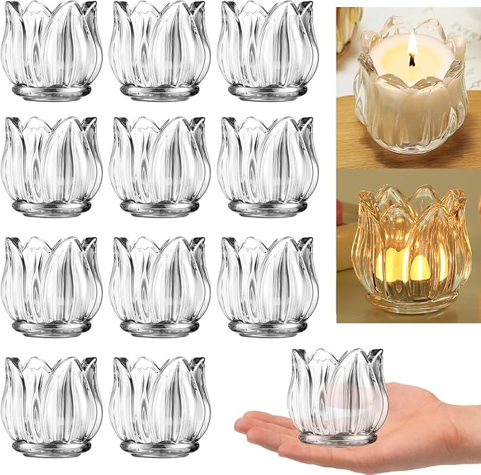 GOLDEAL 6Pcs Clear Votive Candle Holders,Clear Thick Glass Tea Light Candle Holder Bulk,Tealight Candle Jars for Wedding Table Decor,Party Supplies,Bridal Shower,Baby Shower,Tables Centerpieces