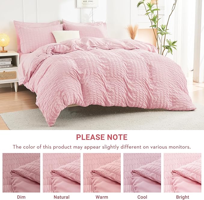HYMOKEGE Pink Twin XL Comforter Set Seersucker 5 Pieces, All Season Luxury Bed in a Bag for Bedroom, Bedding Set with Comforter, Sheets, Pillowcase & Sham