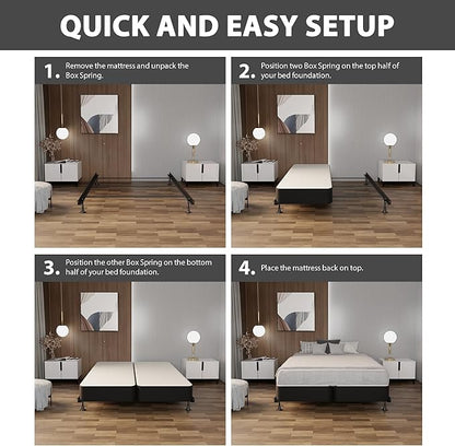 Treaton, 8-Inch Sturdy Wood Box Spring for Mattress Support - Durable and Fully Assembled, Natural Wood Foundation for Full, Gray