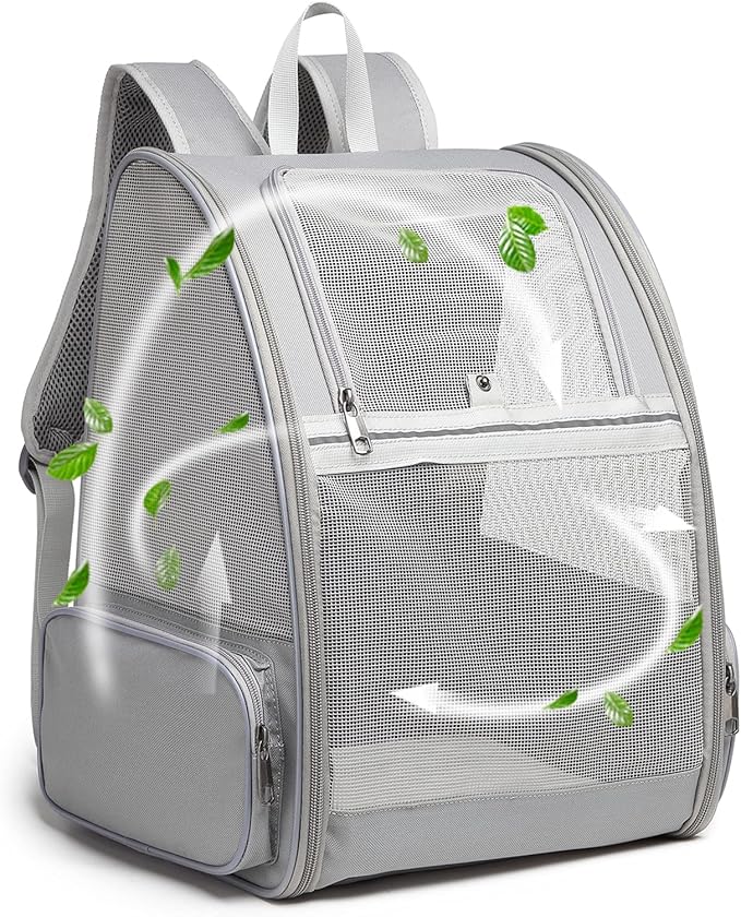 Texsens Pet Backpack Carrier for Small Cats Dogs | Ventilated Design, Safety Straps, Buckle Support, Collapsible | Designed for Travel, Hiking & Outdoor Use (Light Gray)-Mewly Pet