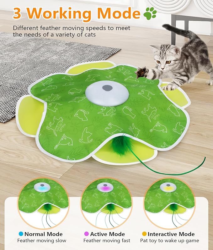 Interactive Cat Toy, Rechargeable Cat Toys for Bored Indoor Adult Cats, Hide and Seek Cat Toy with Motion Activated, Feather Toys, Chirping, Exercise Toys for Indoor Bored Adult Cats-Mewly Pet