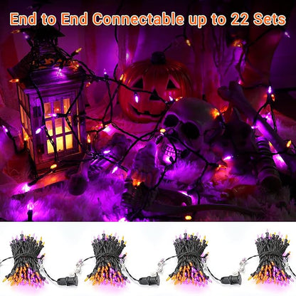 Brizled Purple & Orange Halloween Lights, 33ft 100 LED Halloween String Lights, 120V UL Certified Purple String Light Connectable Orange Mini Light Outdoor for Tree Garden Home Patio Decorations