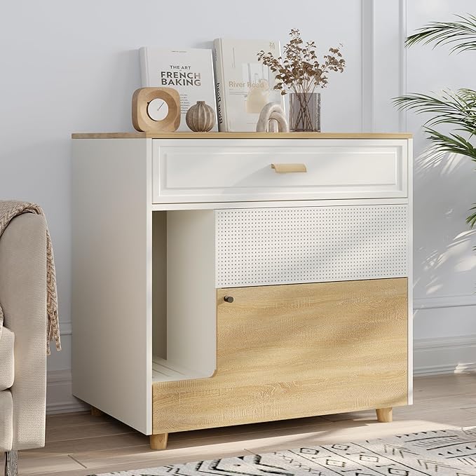 Cat Litter Box Enclosure - Indoor Litter Box Furniture Hidden with Drawer and Door - 32"x19"x32"H-Mewly Pet