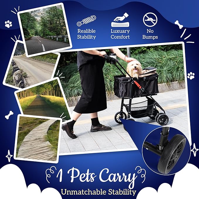 Pet Stroller with 4 Rolling Casters for Pets – Lightweight Multifunctional Travel Stroller with Mesh Windows, Cup Holder, Sun Shades & Storage Pocket for Puppy and Kitty-Mewly Pet