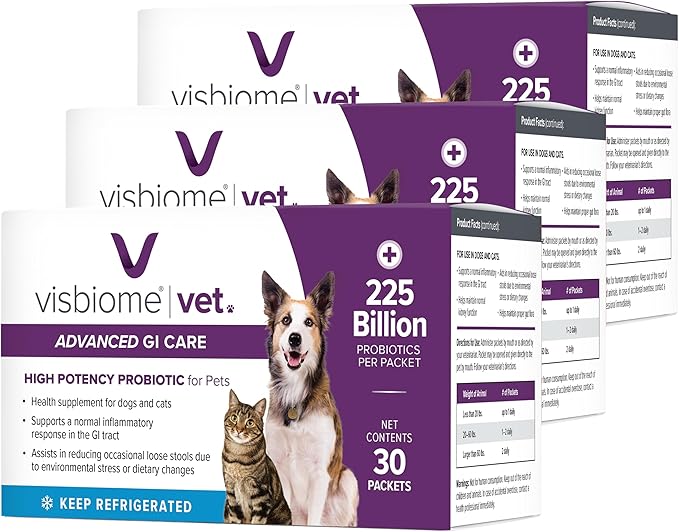 Visbiome® Vet Advanced GI Care Probiotic for Dogs & Cats – 225B CFU, 8-Strain Formula – Veterinarian Recommended, Clean Label Certified – 90 Packets-Mewly Pet