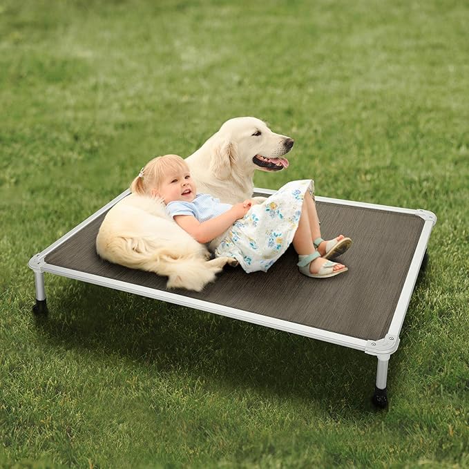 Veehoo Chew Proof Elevated Dog Bed - Cooling Raised Pet Cot - Silver Aluminum Frame and Durable Textilene Mesh Fabric, Unique Designed No-Slip Feet for Indoor or Outdoor Use, Brown, X-Large, CWC2003-Mewly Pet