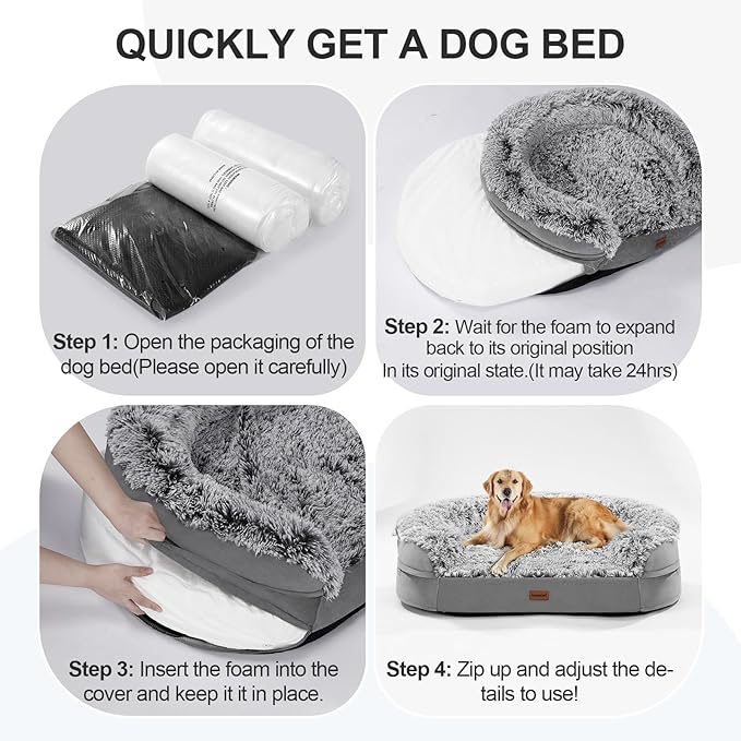 3.7 inch Thickened Orthopedic Dog Beds for Extra Large Dogs, Supportive Dog Sofa Bed with 28D Egg-Crate Foam, Removable Washable Cover, Waterproof Lining, Half-Round Design for Puppy,Senior,Sick-Mewly Pet