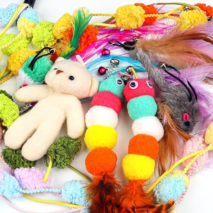 Cat Feather Wand Replacement - 12 PCS Toy Refills and Attachments for Cat Toys-Mewly Pet