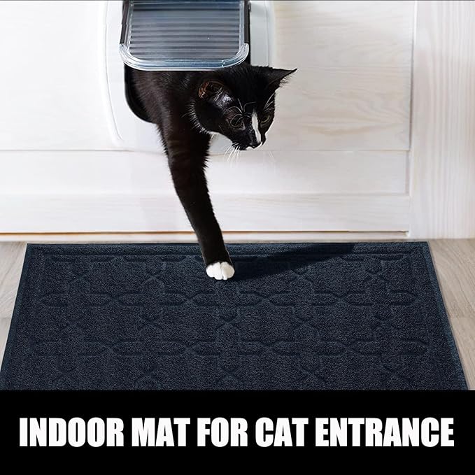 Yimobra Cat Litter Mat, 24"x20" Litter Mat with Litter Lock Mesh, Soft Cat Litter Mat Litter Trapping Mat, Easy to Clean, Non-Slip, Water Resistant, Litter Free Floors, Dark Blue-Mewly Pet
