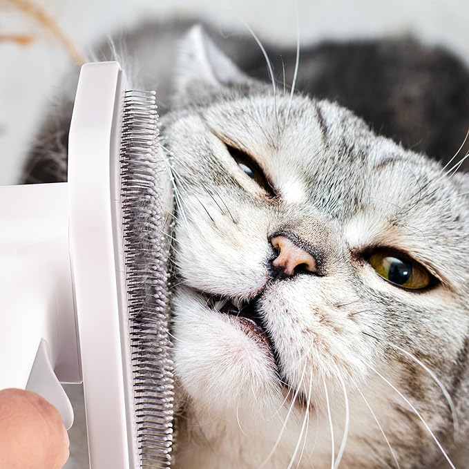 Self Cleaning Slicker Dog Cat Brush for Shedding - Deshedding Tool with Max Massage Tips, Grooming Brush for Short Medium Haired Cats & Dogs (White)-Mewly Pet