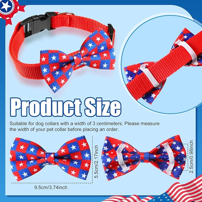 Hillban 50 Pcs Patriotic Collar Dog Bow Ties Blue and Red Star Print Dog Collar Accessories Bow Ties Attachment with Elastic Bands Detachable Charms for Pets Collar 4 of July Costume-Mewly Pet