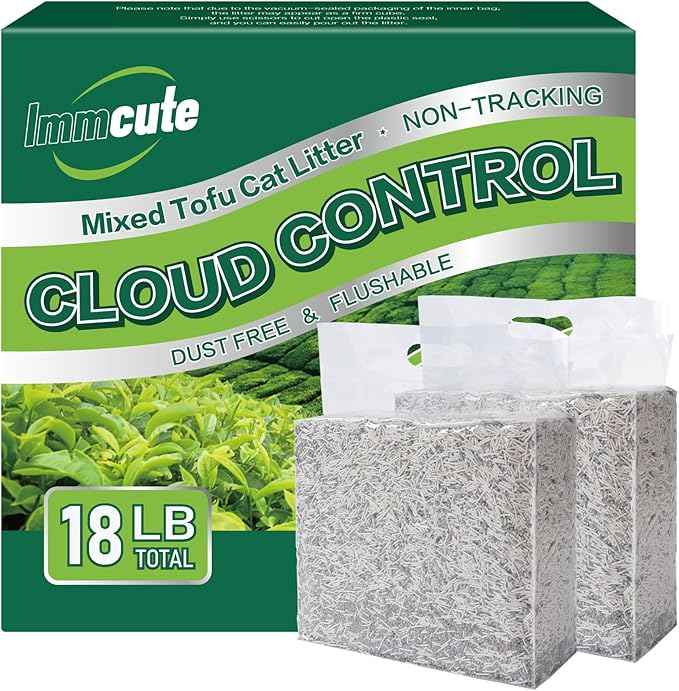 18lbs Mixed Tofu Cat Litter Clumping, Low Dust, Lightweight, Ultra Absorbent and Fast Drying, Natural Pea Husk Bentonite Kitty Litter (9lbs×2bags)-Mewly Pet