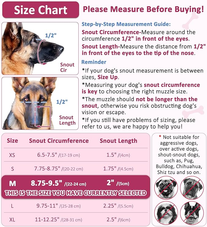 LUCKYPAW Dog Muzzle, Soft Muzzles for Large Medium Small Dogs to Prevent Biting Chewing with Ring and Adjustable Strap for Vet Visit Training (Hot Pink, M)-Mewly Pet