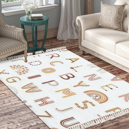 Boho Rug Rainbows Terracotta Colors Neutral Nursery Art Scandinavian Chic Area Washable Hallway Runner Meditation Mat Minimalist Home Decor for Living Room Bedroom Playroom Classroom, 4'x6