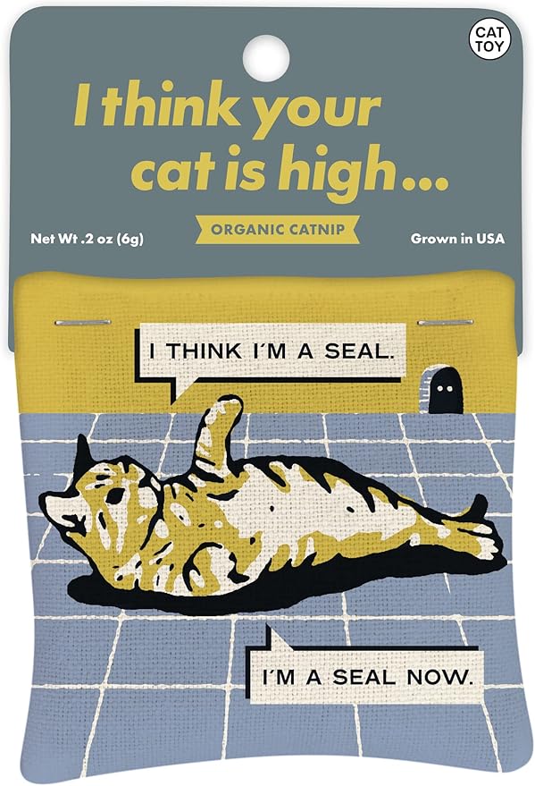 Blue Q Your Cat is High Catnip Cat Toy. Premium Organic Catnip Grown in The USA, 100% Cotton Pouches, Kitty Graphics Sure to Delight Every Cat-Keeper.-Mewly Pet