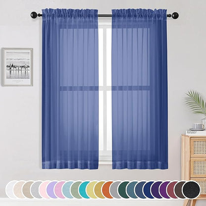 OWENIE Sheer Curtains 63 Inch Length 2 Panels Set, Light Weight Soft Solid Fimly Sheer Curtains for Bedroom Living Room, Light Filtering Airy Voile Sheer Curtain, Royal Blue, 42Wx63L Inch