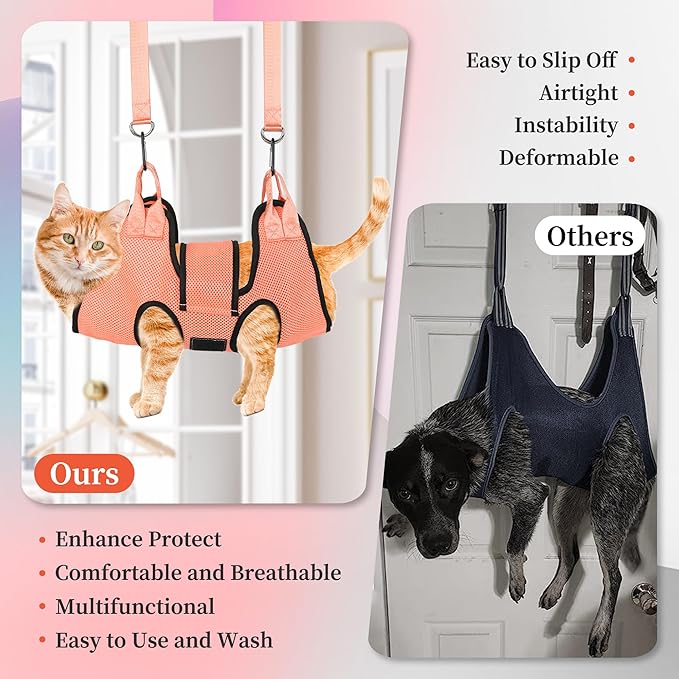 PatiencET Dog Grooming Hammock, Pet Grooming Hammock for Cats & Dogs with Security Strap, Dog Sling for Nail Trimming with Nail Clippers/Trimmer, Nail File, Pet Comb(S)-Mewly Pet