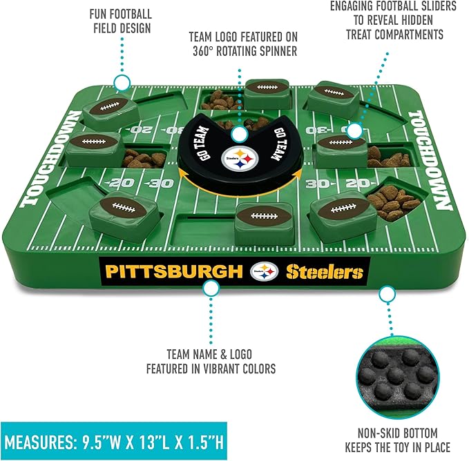 Pets First NFL Pittsburgh Steelers Large Puzzle Toy, New Size, Interactive Dog Treat & Slow Feeding Toy-Mewly Pet
