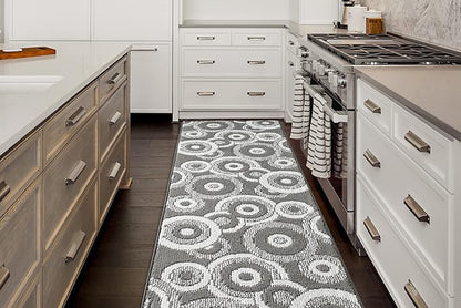 Custom Length Cut to Size Retro Modern Geometric Carpet Runner Rug for Hallways, Non Slip Rubber Backed, 31 inch Wide X Customized Length, Geo Grey, 31 inch X 25 feet