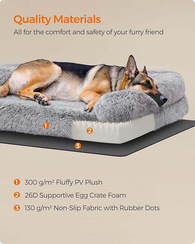 Feandrea Dog Bed, Orthopaedic Dog Sofa Bed for Large Dogs, Waterproof Ped Bed with Removable Washable Cover, 48 x 33.5 x 9.5 Inches, Gray Ombré UPGW234G01-Mewly Pet