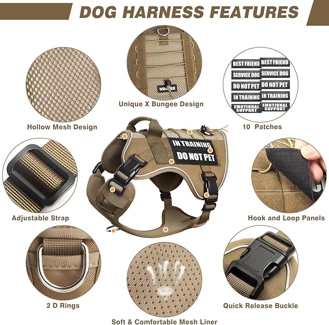 WINSEE Service Dog in Training Mesh Harness with 10 Pet Patches, Soft Air Mesh Breathable Tactical Dog Molle Vest, Reflective Military Pet Vest for Walking Hiking for Small Dogs-Mewly Pet