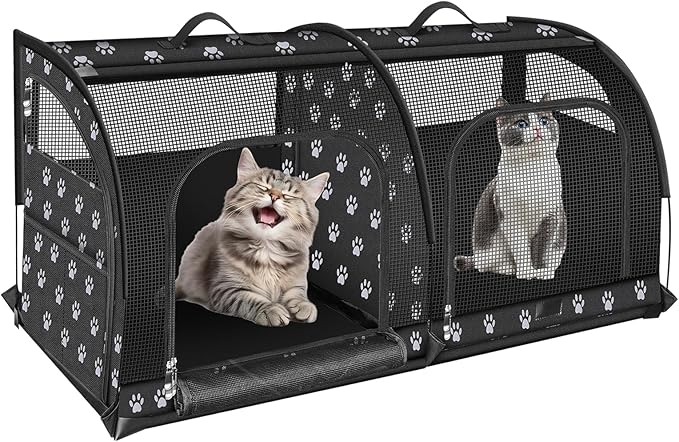 Double Cat Car Travel Carrier, Twin Compartment Show House Cat Cage/Condo，Portable Pet Crate for 2 Cats Travel Double Dog Crate Set for Long Distance Travel-Mewly Pet