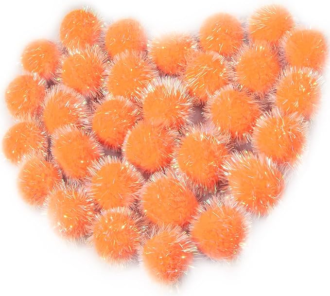VAPKER 30 Pcs Cat Ball Toys Sparkle Balls Extra Large 2 Inch Cat's Favorite Chase Glitter Ball Glitter Tinsel Pom Poms Balls Orange Color-Mewly Pet