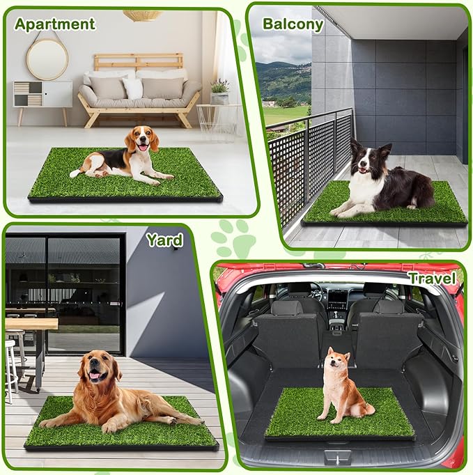 Dog Grass Pad with Tray, 34''X23'' Large Artificial Turf Grass Potty, Reusable Puppy Pee Pads for Dogs, Portable Dog Litter Box for Indoor/Outdoor Potty Training Toilet-Mewly Pet