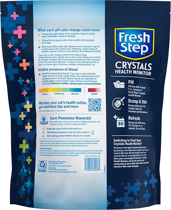 Fresh Step Crystals Health Monitoring Cat Litter, Color-Changing Litter Helps Detect Irregularities in Cat Urine, Controls Odor for 30 Days, 14 lbs. (2 x 7 lb. Bag)-Mewly Pet
