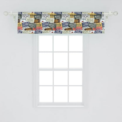 Ambesonne Vintage Window Valance, Original Retro Style License Plates Personalized Creative Travel Vacation, Curtain Valance for Kitchen Bedroom Decor with Rod Pocket, 42" x 12", Green Blue Yellow