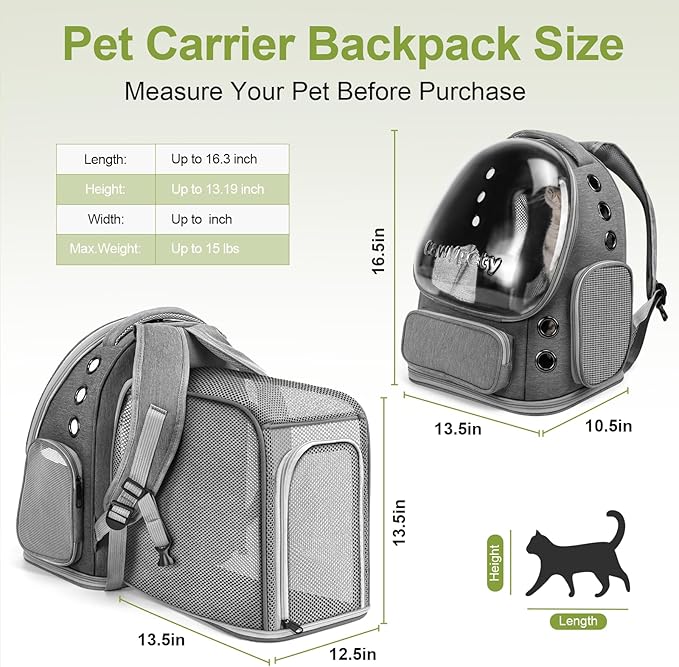 Expandable Cat Backpack,Cat Bubble Backpack Carrier for Carrying Cats, Pets and Small Dogs,Airline-Approved,Designed for Travel, Hiking, Walking,Car （Grey-Mewly Pet