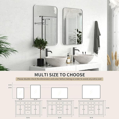 PAIHOME 22x30-Inch Brushed Nickel Bathroom-Vanity-Mirror for Wall - 304 Stainless Steel Silver Frame Bathroom Mirrors, Rectangle Farmhouse Mirror, Vertical Or Horizontal Hanging Modern Mirror