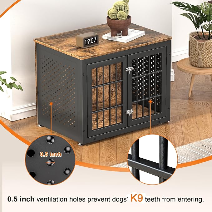 32" Heavy Duty Dog Crate Furniture for Small and Medium Dogs, Metal Kennel for High Anxiety Dogs, Chew Proof Pet Cage Indoor, Decorative Dog Kennel End Table-Mewly Pet