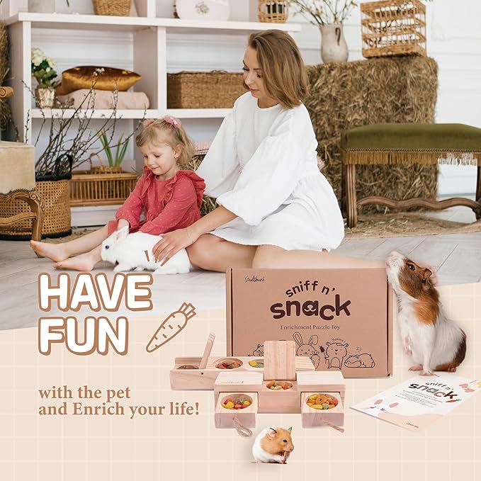 SoulThink® Interactive Wooden Pet Rabbit Toys - Sniff n' Snack Bunny Chew Toys for Rabbit Treats, Suited as Guinea Pig Toys, Hamster Toys for Boredom, Bunny Toys for Rabbits Keep Busy (2 Sets)-Mewly Pet