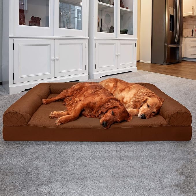 Furhaven Orthopedic Dog Bed for Large Dogs w/ Removable Bolsters & Washable Cover, For Dogs Up to 125 lbs - Quilted Sofa - Toasted Brown, Jumbo Plus/XXL-Mewly Pet