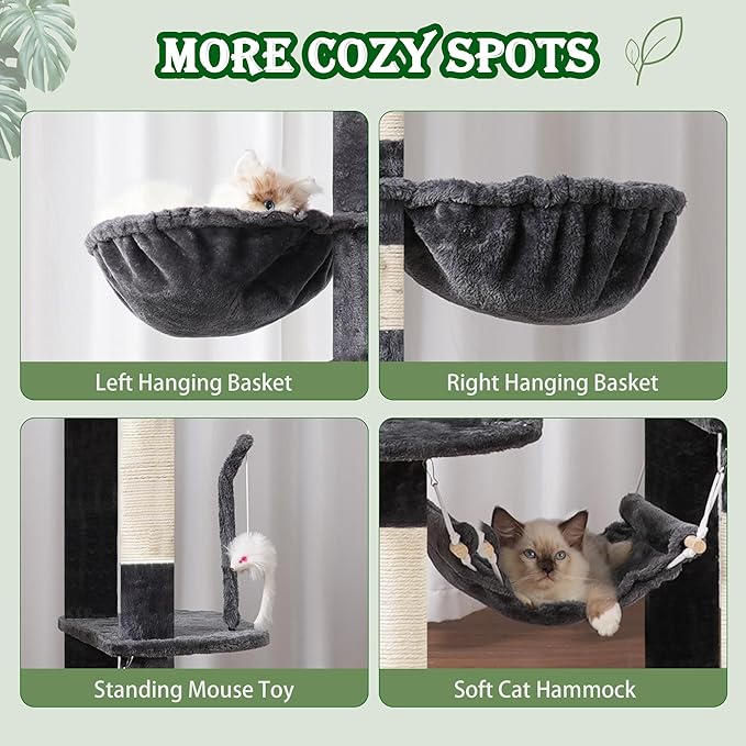 Cat Tree for Large Cats, 78.7"(200cm) Tall Cat Tower for Indoor Cats Multiple Cats with Large Top Perch, Cat Condo, Cat Hammcok, Cat Scratching Post, Dark Gray GCT031G-Mewly Pet