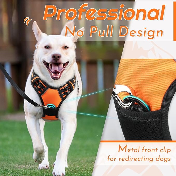 Eagloo Dog Harness Small Sized Dog, No Pull Service Vest with Reflective Strips and Control Handle, Adjustable and Comfortable for Easy Walking, No Choke Pet Harness with 2 Metal Rings, Orange, S-Mewly Pet