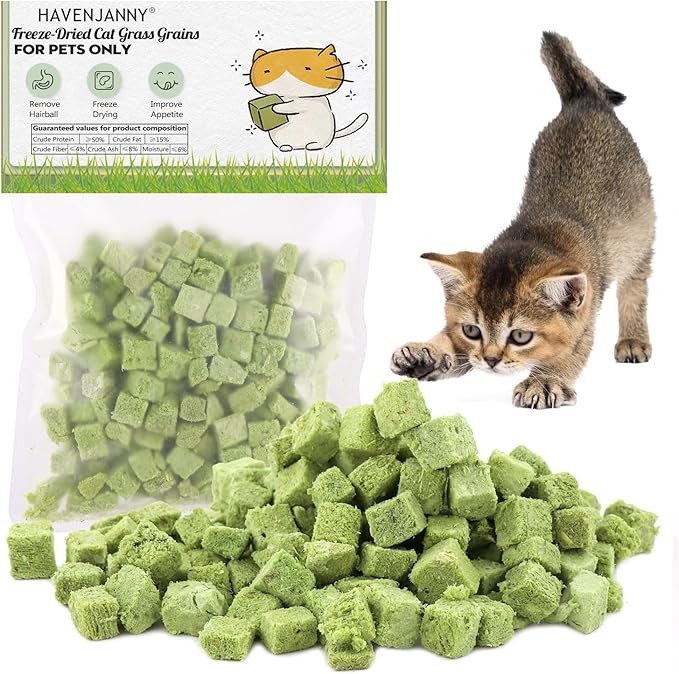 HavenJanny 60g Cat Grass Treats for Cats, Freezed Drying Cat Grass Teething Stick Snacks for Kitty, Edible Cats Chew Toys for Teeth Cleaning and Hairball Removal-Mewly Pet