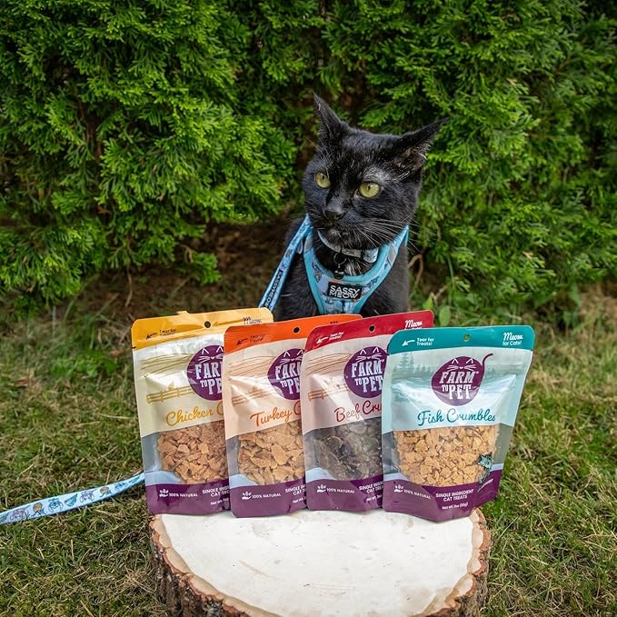 Farm To Pet - Cat Treat Crumbles - 3 oz Single Ingredient Fish Treat and Snacks - Healthy for Indoor Cats and Kitten - Essential Products (Mix with Wet/Dry Food)-Mewly Pet