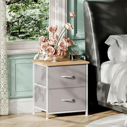 Somdot Nightstand Set of 2, Small Dresser for Bedroom with 2 Drawers, Bedside Table Night Stand End Table with Fabric Bins for Bedroom Kids Closet Dorm Guest Room, Ash Grey