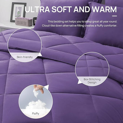 Love's cabin Full Comforter Set Purple, 7 Pieces Full Bed in a Bag, All Season Bedding Sets with 1 Comforter, 1 Flat Sheet, 1 Fitted Sheet, 2 Pillowcase and 2 Pillow Sham