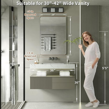 PAIHOME 24x36-Inch Brushed Nickel Bathroom-Vanity-Mirror for Wall - 304 Stainless Steel Silver Frame Bathroom Mirrors, Rectangle Farmhouse Mirror, Vertical Or Horizontal Hanging Modern Mirror