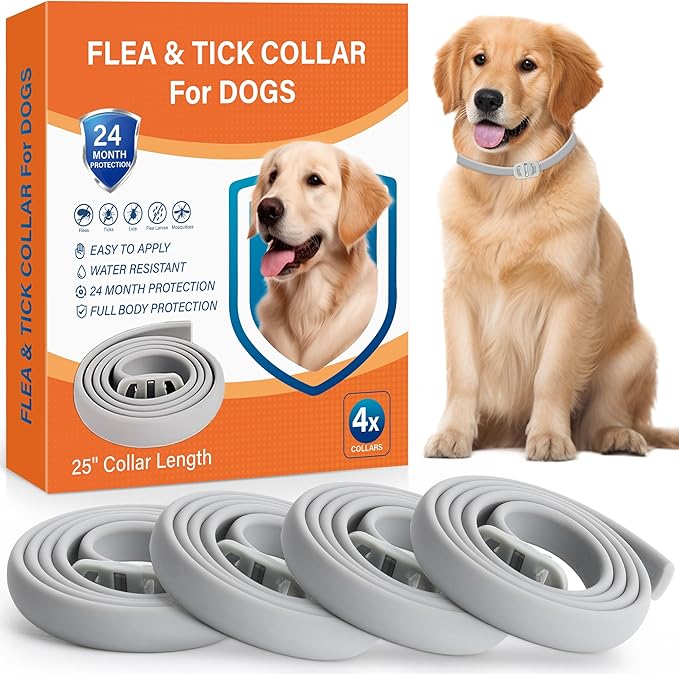 4 Pack Flea and Tick Collar for Dogs - 25" Adjustable Collar Fits Dogs, Long-Lasting 24-Month Protection for Small, Medium, and Large Dog – Waterproof Flea Tick Prevention-Mewly Pet