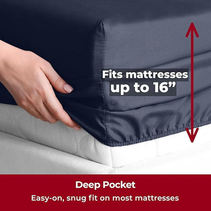 Mellanni Twin XL Sheets Set - 3 PC Iconic Collection Bedding - Hotel Luxury, Extra Soft, Cooling Bed Sheets - Wrinkle, Fade, Stain Resistant (Twin Extra Long, Navy Blue)